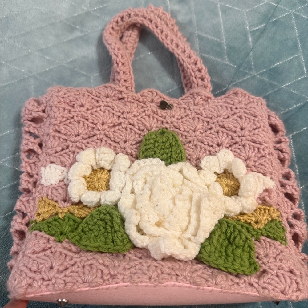 Handcrafted Pink Floral Crochet Bag